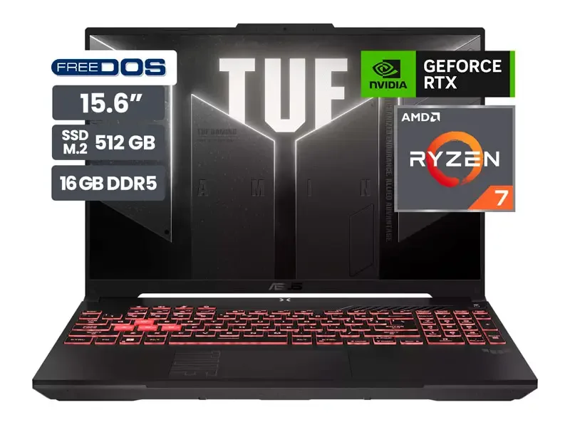 Laptop Gamer ASUS TUF A16 15.6" AMD Ryzen 7-7445HS 16GB SSD512 RTX4050 6GB No incluye windows