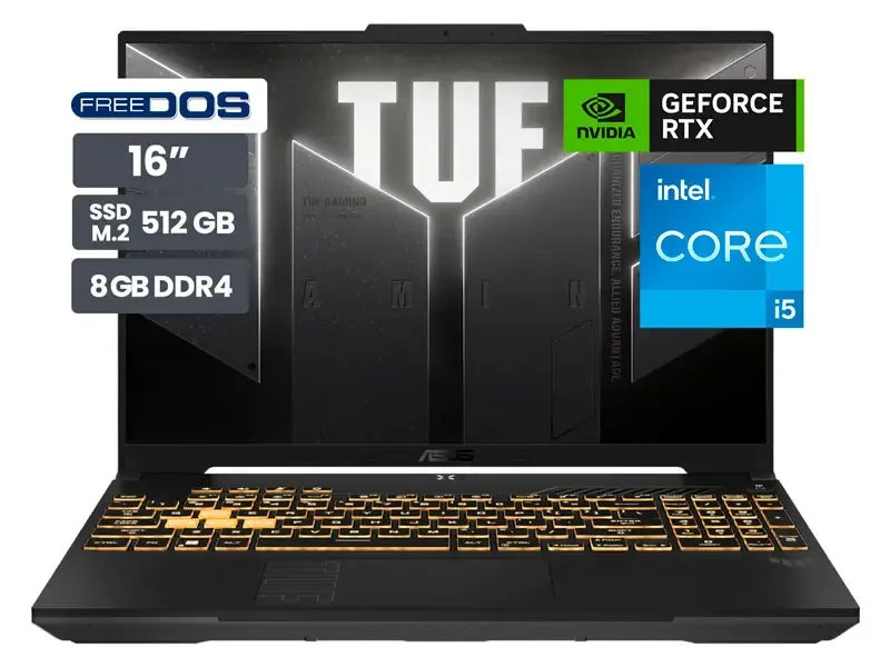 Laptop Gamer ASUS TUF FX607VJ-RL016 16" Intel Core i5-210H 8GB SSD512 RTX3050 6GB No incluye Windows
