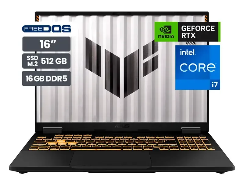 Laptop Gamer ASUS TUF FX608JMR-RV352FX608JMR-RV352 F16 16" Intel Core i7-14650HX 16GB SSD512GB RTX5060 8GB No incluye Windows