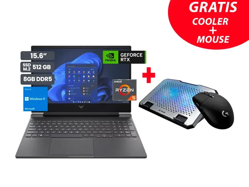 Laptop Gamer HP Victus 15-FB2002LA AMD Ryzen 5-8645HS 8GB SSD512GB RTX3050 6GB 15.6" Wind11 Home + Cooler + Mouse