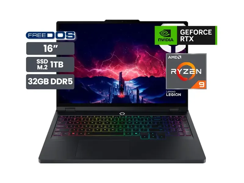Laptop Gamer Lenovo Legion Pro 5 16" AMD Ryzen 9 8945HX 32GB SSD1TB RTX 5060 8GB No incluye windows