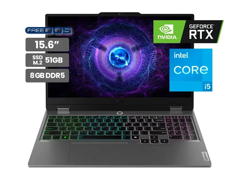 Laptop Gamer Lenovo LOQ 15IAX9 15.6" Intel Core i5 12450HX 8GB SSD512GB RTX3050 6GB No incluye Windows