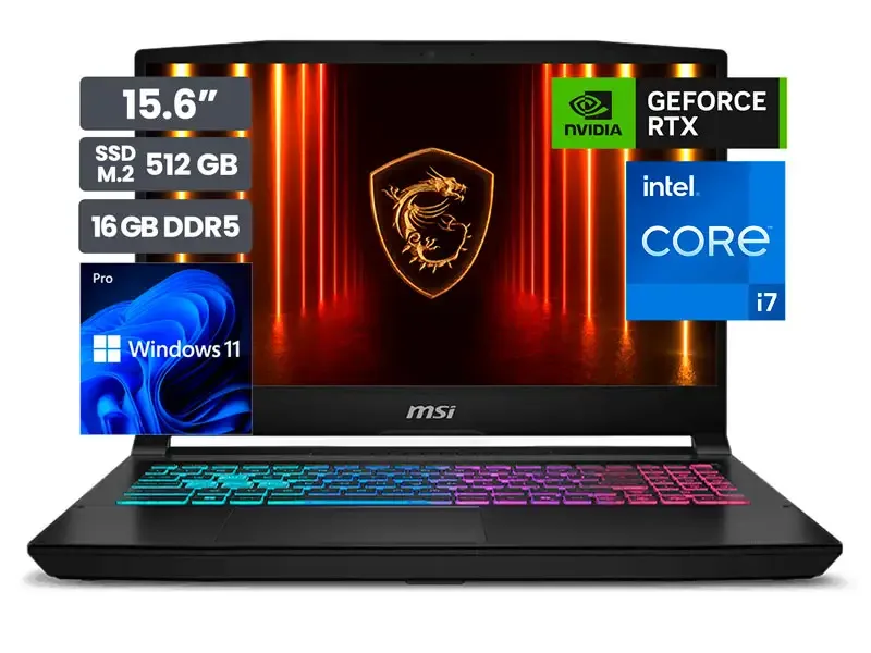 Laptop Gamer MSI Katana 15 HX B14WEK 15.6" Intel i7-14650HX 16G SSD512GB RTX5050 8GB W11 Home