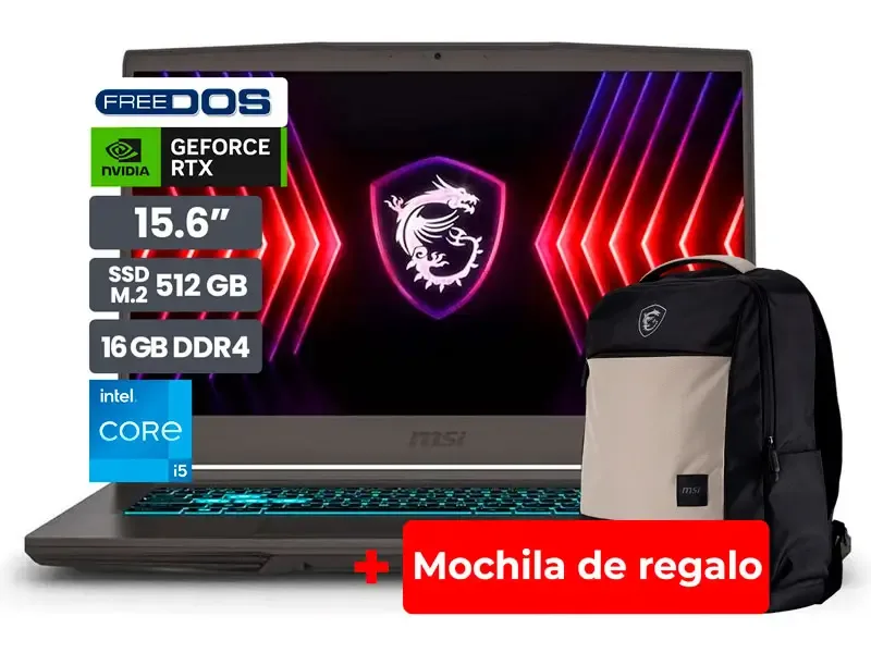 Laptop Gamer MSI Thin 15 B13UC 15.6" Intel i5-13420H 16GB SSD512 RTX3050 4GB No incluye Windows