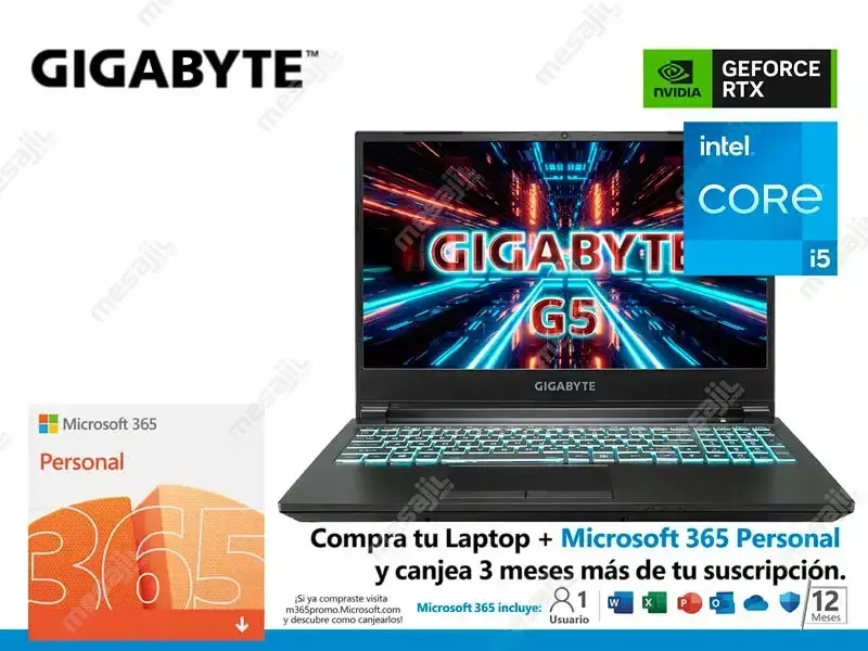 Laptop Gigabyte Gamer G5 GD-51US123SO Intel Core i5-11400H 16GB/SSD 512GB/V4GB RTX3050/15.6 FHD" W11H