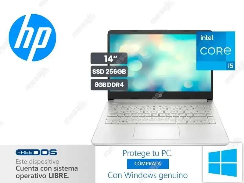 Laptop HP 14-DQ2519LA Intel i5-1135G7 8GB/SSD256GB/14"  No Incluye Windows