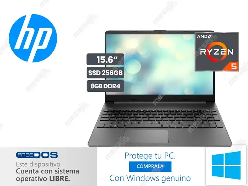 Laptop HP 15-EF2523LA AMD Ryzen 5 5500U 8GB/SSD 256GB/15.6"/No incluye windows