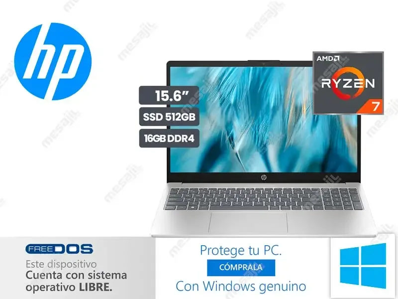 Laptop HP 15-FC0012LA AMD Ryzen 7 7730U 16GB/SSD512GB/15.6"/No incluye windows