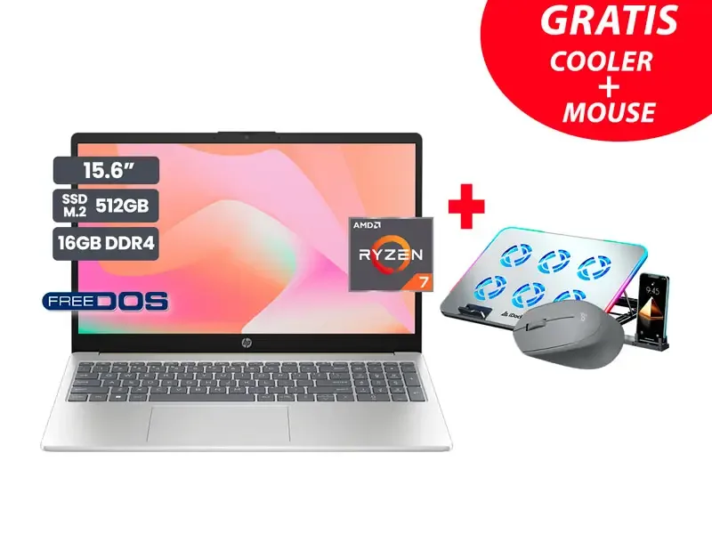 Laptop HP 15-FC0275LA AMD Ryzen 7-7730U 16GB SSD512GB 15.6" No incluye Windows + Cooler + Mouse