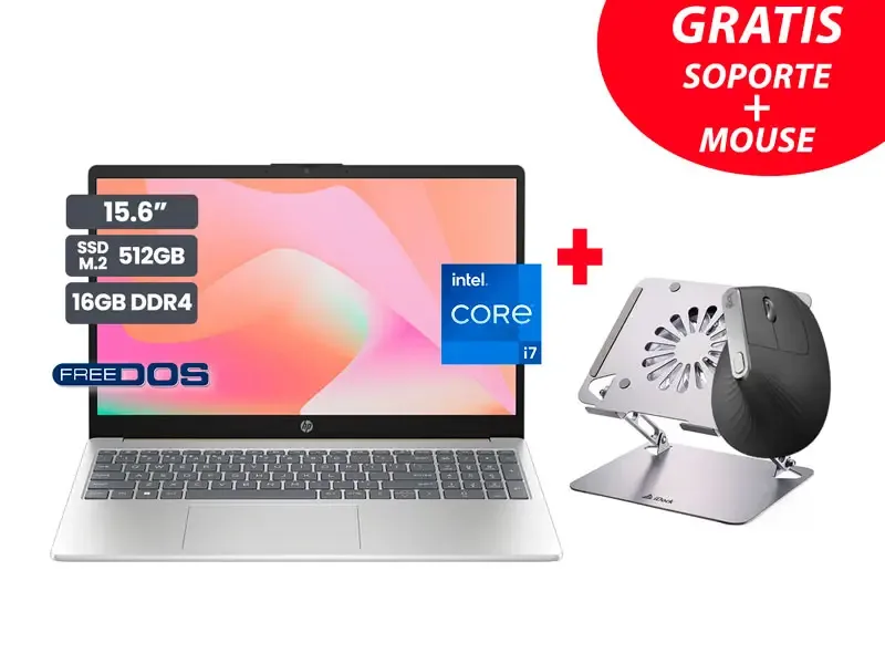 Laptop HP 15-FD0276LA Intel Core i7-1355U 16GB SSD512GB 15.6" No incluye Windows + Soporte + Mouse