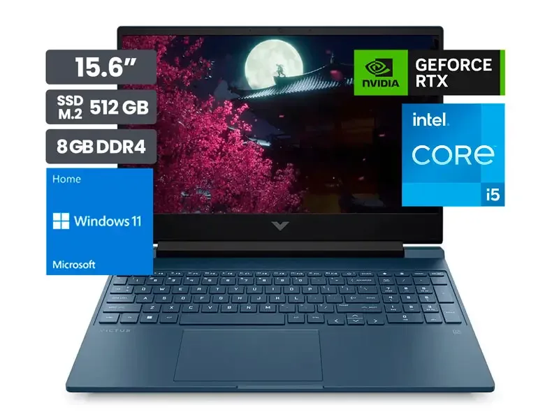 Laptop HP Gamer Victus 15-FA1090LA Intel Core i5-12450H 8GB/SSD 512GB/RTX2050 V4GB/15.6"/ W11h
