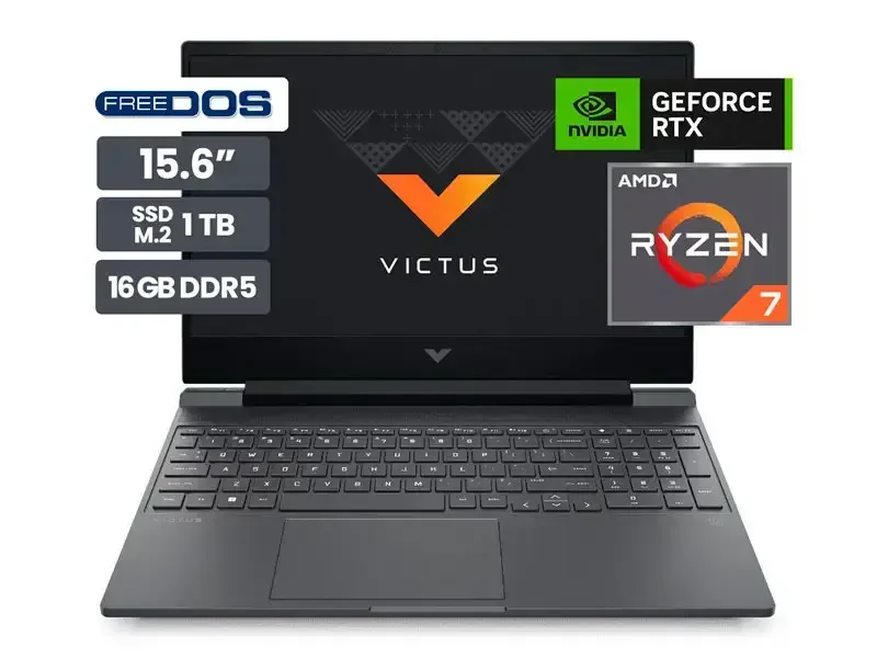 Laptop HP Gamer Victus 15-fb2020la AMD Ryzen 7-8845HS 16GB/SSD 1TB/RTX4050 6GB/ 15.6"FHD No incluye windows