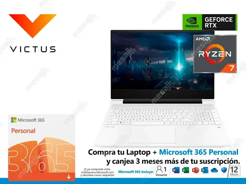 Laptop HP Gaming VICTUS 15-fb0109la AMD Ryzen 7-5800H 16GB/SSD 512GB/RTX3050 V4GB/W11h/15.6"