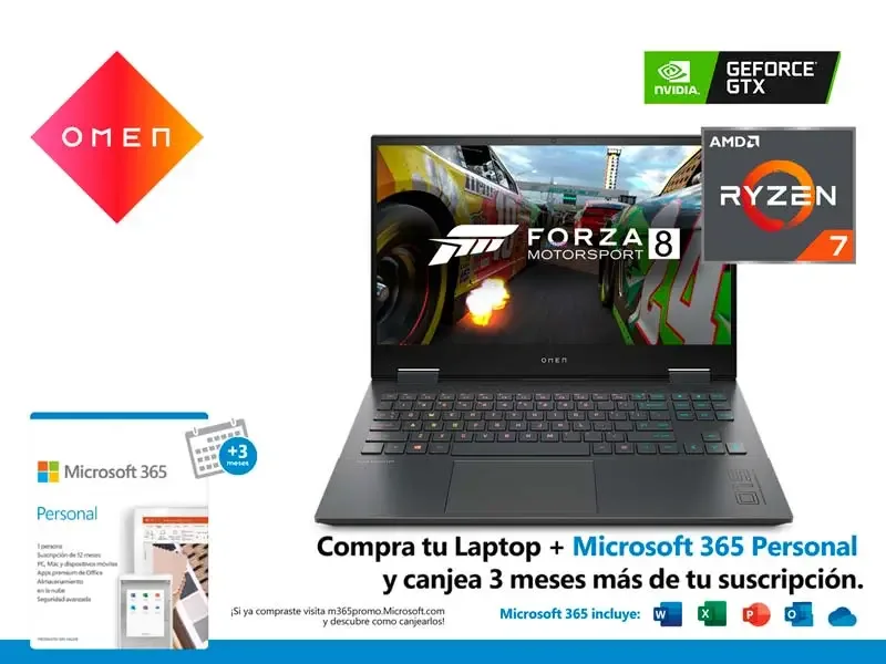 Laptop HP OMEN 15-en0001la Ryzen7-4800H 8GB/512GB/GTX1650Ti V4GB/W10h/15.6"