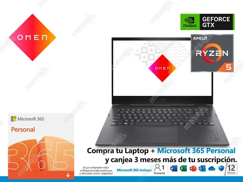 Laptop HP OMEN 16-C0501la Ryzen5-5600H 8GB/SSD 512GB/GTX1650V4GB/W10h