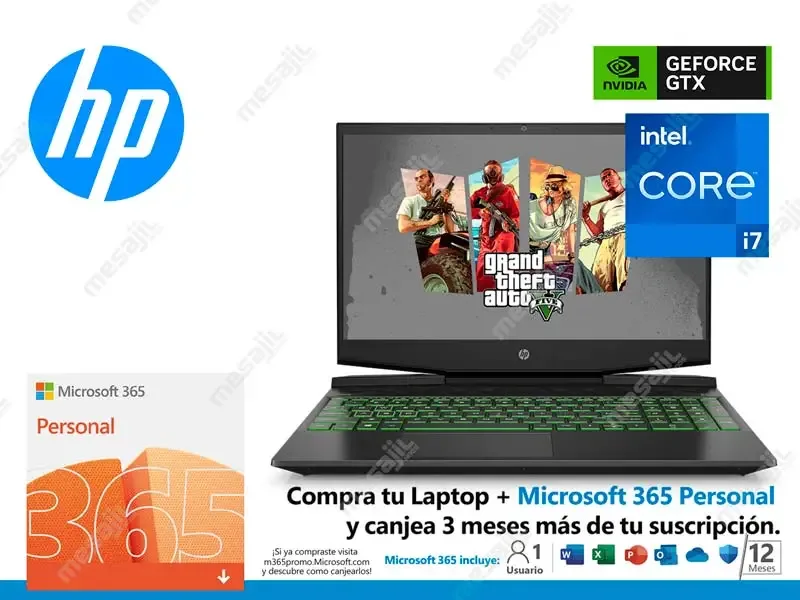 Laptop HP Pavilion Gaming 15-dk2505la Intel Core i7-11370H 12GB/SSD512GB M.2/V4GB/15.6"/W11H