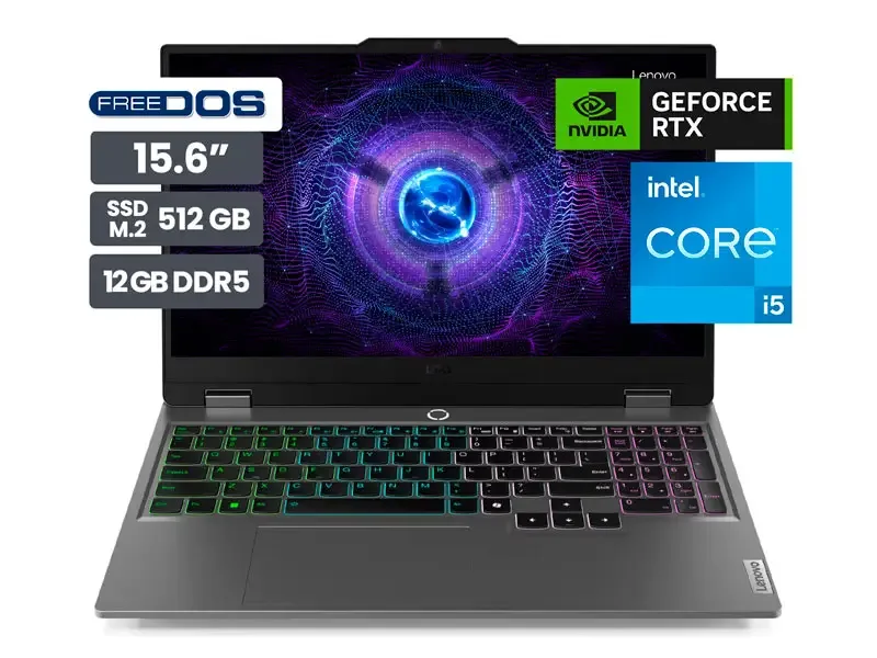 Laptop Lenovo  Gamer LOQ 15IAX9 Intel Ci5-12450HX 12GB/SSD512GB/RTX3050 6GB/15.6" FHD/No incluye Windows