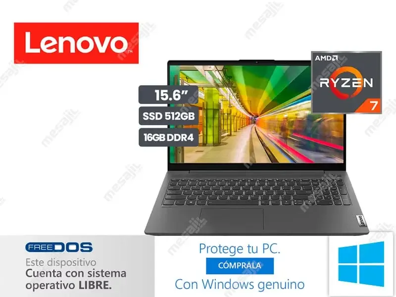 Laptop Lenovo IdeaPad 5 15ALC05 AMD Ryzen 7 5700U 16GB/SSD 512GB/15.6" No incluye windows