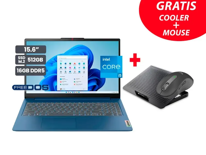 Laptop Lenovo IdeaPad Slim 3 15IAH8 Intel Core i5-12450H 16GB SSD512GB 15.6" No incluye Windows + Cooler + Mouse