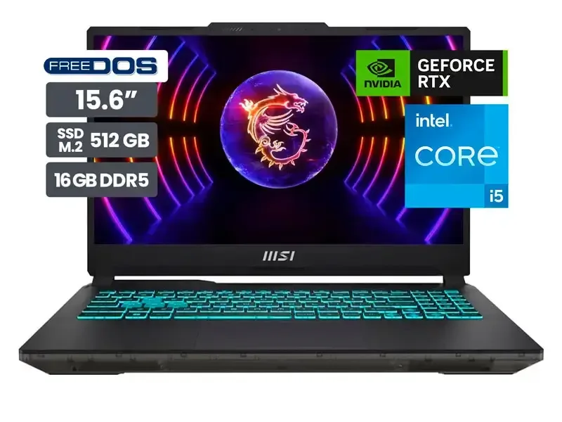 Laptop MSI Gamer Cyborg 15 A12VE Intel Core i5-12450H 16GB/SSD512GB/V6GB RTX4050/15.6" FHD/FreeDos