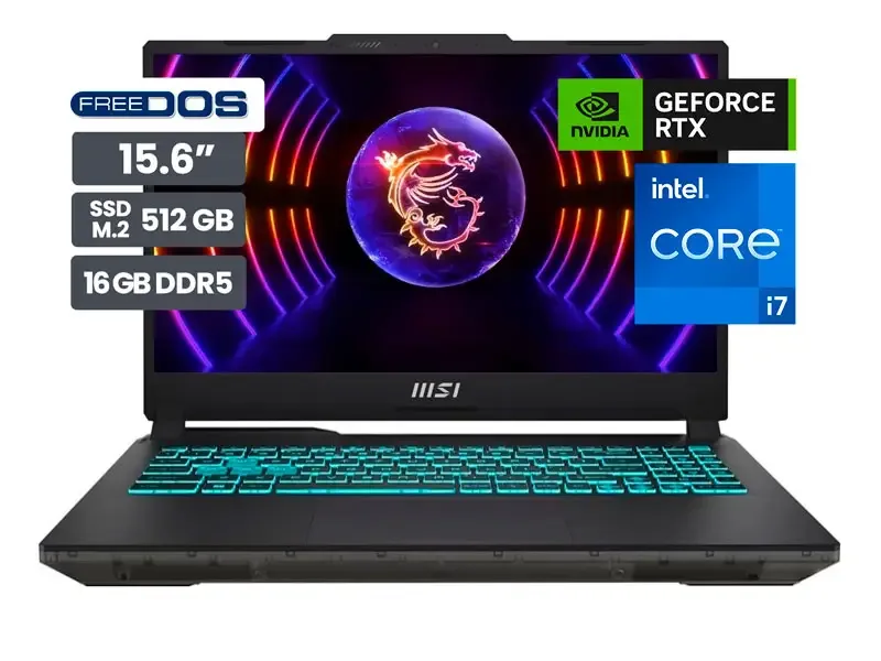 Laptop MSI Gamer Cyborg 15 A13VEK Core i7-13620H 16GB SSD512GB V6GB RTX4050 15.6" 144Hz No incluye Windows