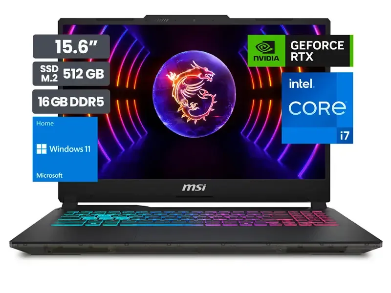 Laptop MSI Gamer Cyborg 15 A13VFK Intel i7-13620H 16GB/SSD 512GB/RTX4060 8GB/15.6" FHD/W11h