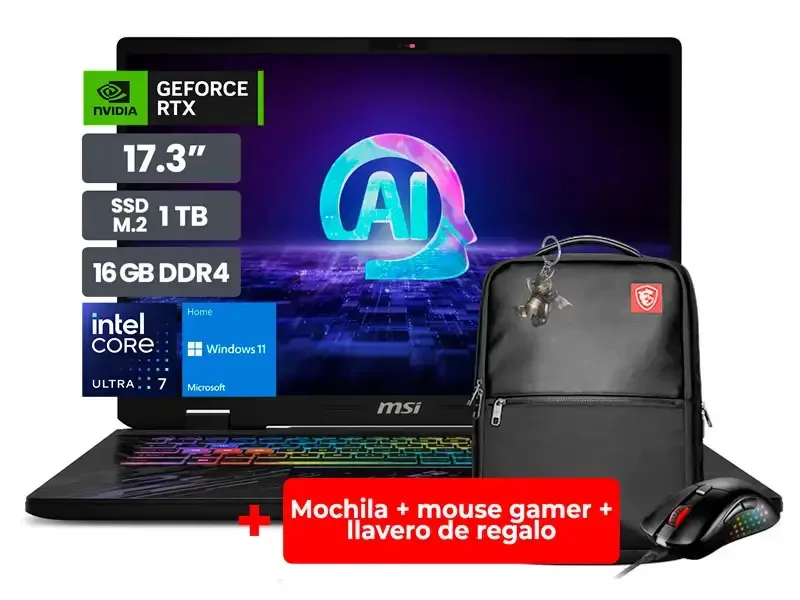 Laptop MSI Gamer Pulse 17 AI C1VGKG Intel Core Ultra i7 16GB/SSD 1TB/RTX4070 8GB/17.3"/W11H