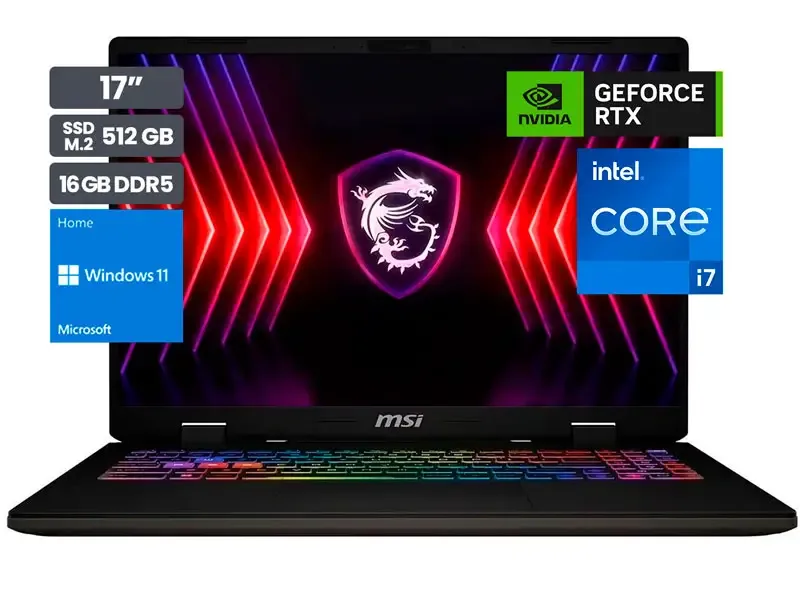 Laptop MSI Gamer Sword 17 HX B14VFKG-204PE Intel i7-14650HX 16G/SSD 512GB/RTX4060 8GB/17" FHD 144Hz/W11H
