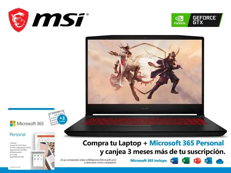 Laptop MSI Gaming Katana GF66 11SC Intel i5-11400H 8GB/SSD 512GB/V4GB GTX1650/15.6"/W10
