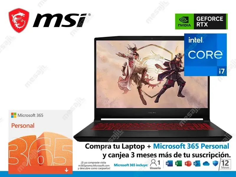 Laptop MSI Gaming Katana GF66 11UC Intel i7-11800H 8GB/SSD 512GB/V4GB RTX3050/15.6"/W10h