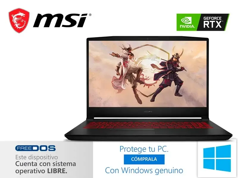 Laptop MSI Gaming Katana GF66 11UE Intel i7 11800H 16G/SSD 512GB/V6GB RTX3060/15.6"/No incluye windows