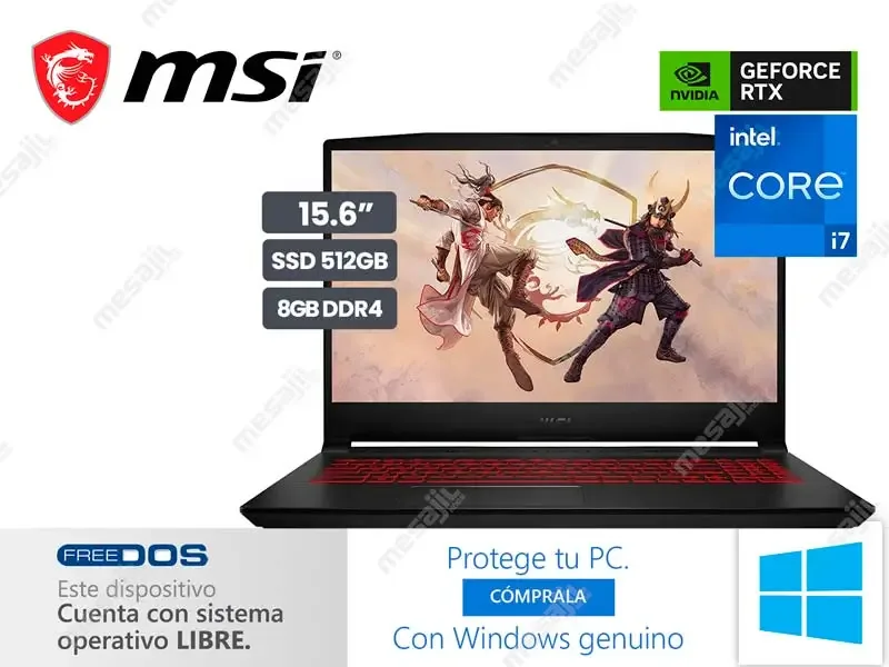 Laptop MSI Gaming Katana GF66 12UE Intel i7 12700H 8G/SSD 512GB/RTX3060 6GB/15.6" FHD 144Hz/No incluye windows
