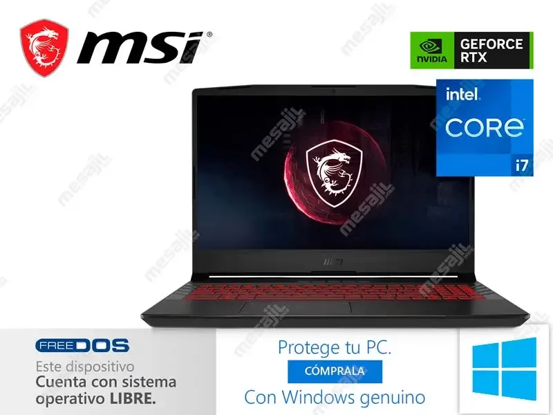 Laptop MSI Gaming Pulse GL66 11UDK Intel i7-11800H 16GB/SSD 512GB/V4GB RTX3050TI/15.6"/No incluye windows