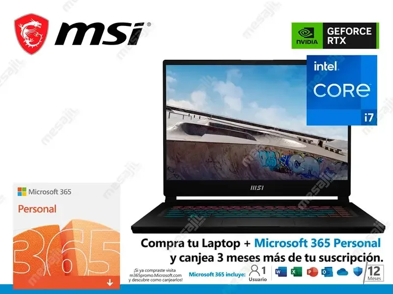 Laptop MSI Gaming Stealth 15M B12UE Intel i7-12800P 16GB/SSD 1TB/V6GB RTX3060/15.6" FHD/W11h