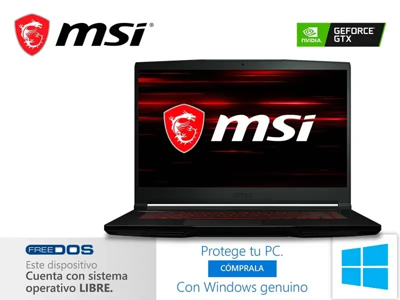 Laptop MSI Gaming Thin GF63 10SC Intel i5-10500H 8GB/SSD 512GB/V4GB GTX1650/15.6"/FreeDos