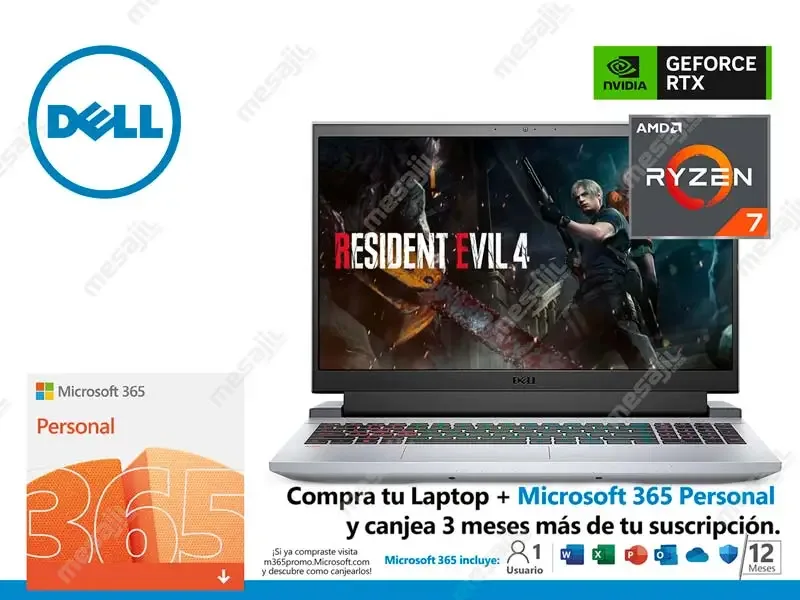 Laptop Ryzen 7 6800H Dell Gamer G5 5515 16GB/SSD512M.2/RTX3060 6GB/15.6"/ W11h