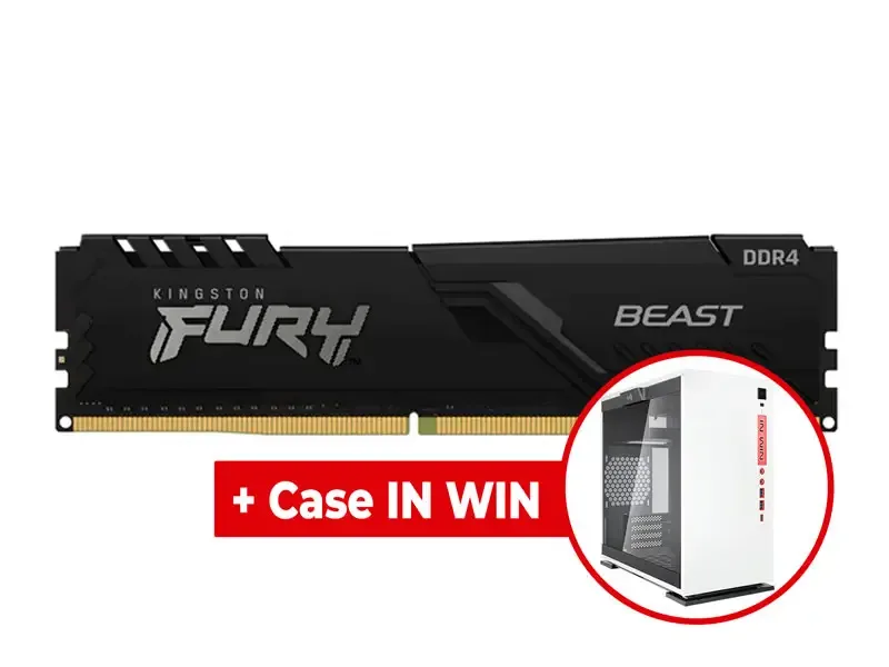 Memoria DDR4 8GB 3200MHz Kingston + Case In Win 301 Vidrio Templado White