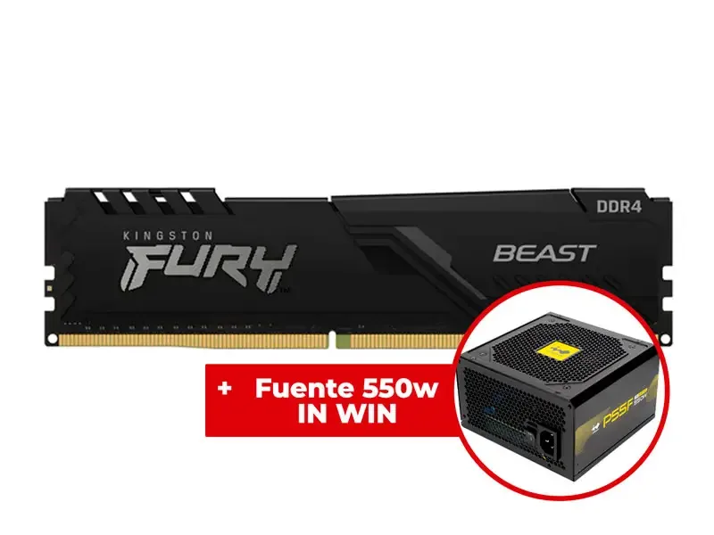 Memoria DDR4 8GB 3200MHz Kingston + Fuente In Win P55F 550W 80 Plus Gold