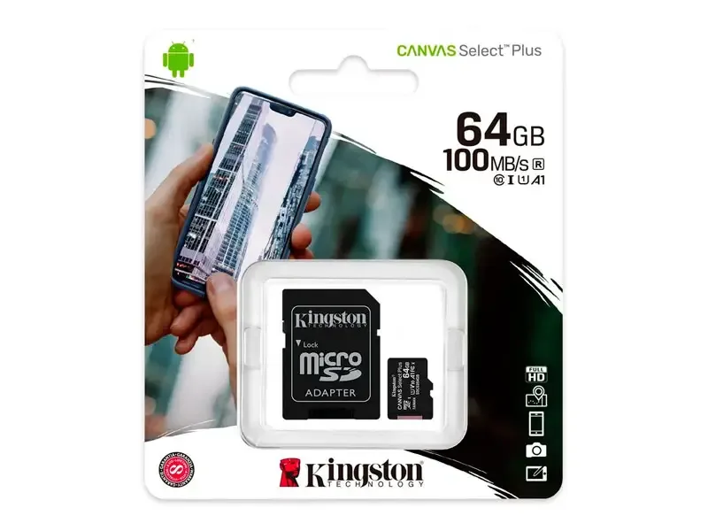 Memoria micro SD 64GB Kingston Canvas Select Plus Class 10 100 MB/s (SDCS2/64GB)