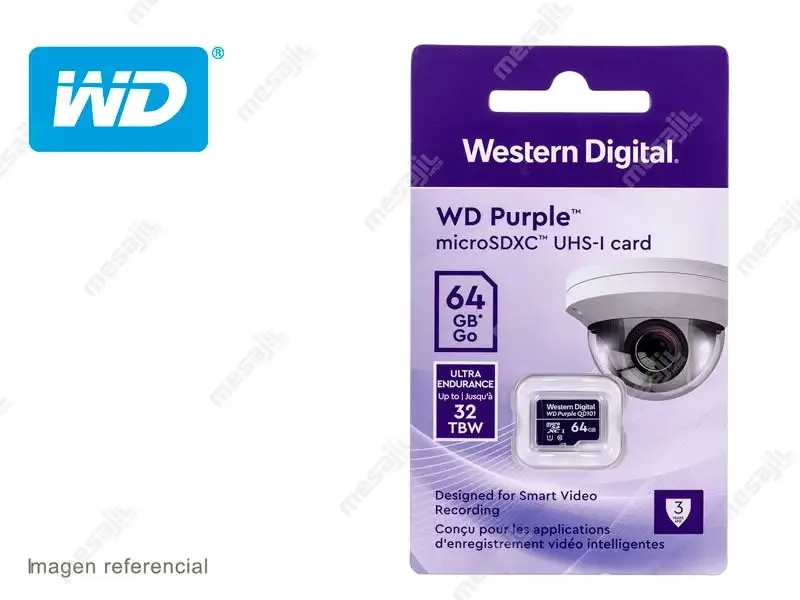 Memoria Micro SD 64GB Western Digital SDXC SC QD101 Purple Video Vigilancia