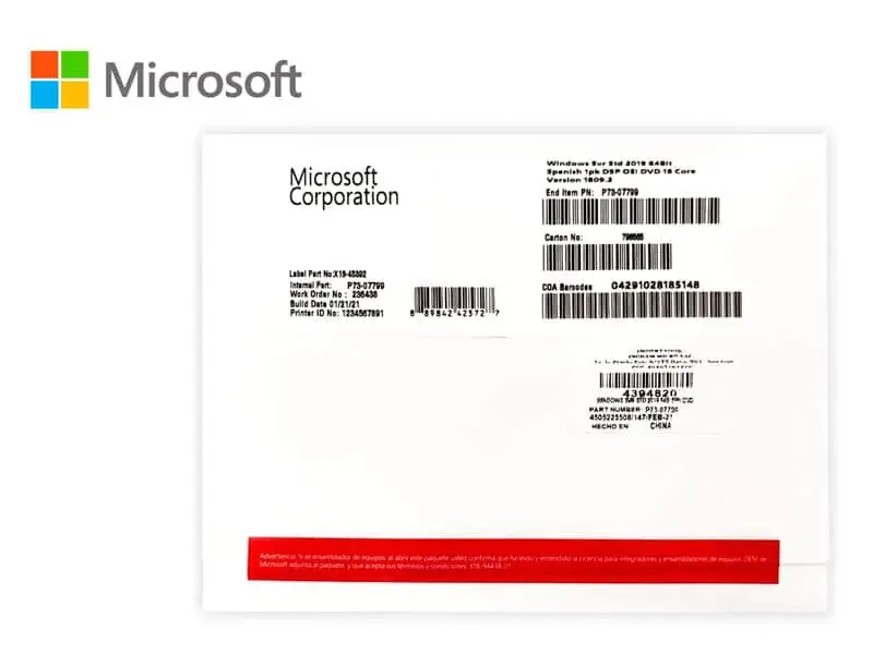 Microsoft Windows Server Standard 2019 64-bit, 1pk 16core OEM