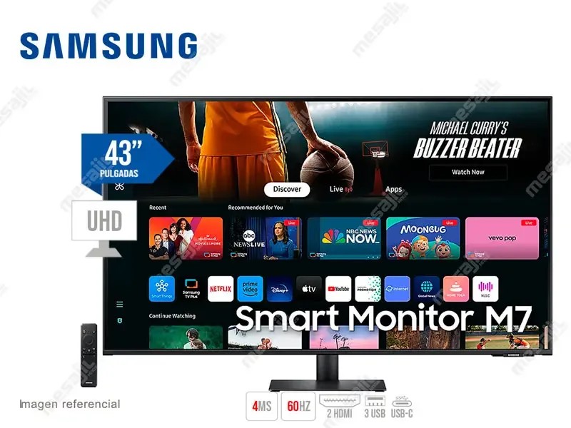 Monitor 43 SAMSUNG Smart M7 S43DM702UN Plano 4K 60hz 4ms