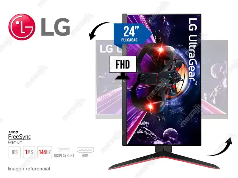 Monitor Gaming 24 LG UltraGear 24GN65R-B 144Hz/ 1ms/DP/HDMI