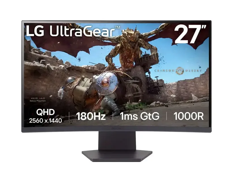Monitor Gaming 27 LG UltraGear WQHD 27GS60QC-B Curvo 180Hz/1ms/HDMI/DP/ 300cd/m²