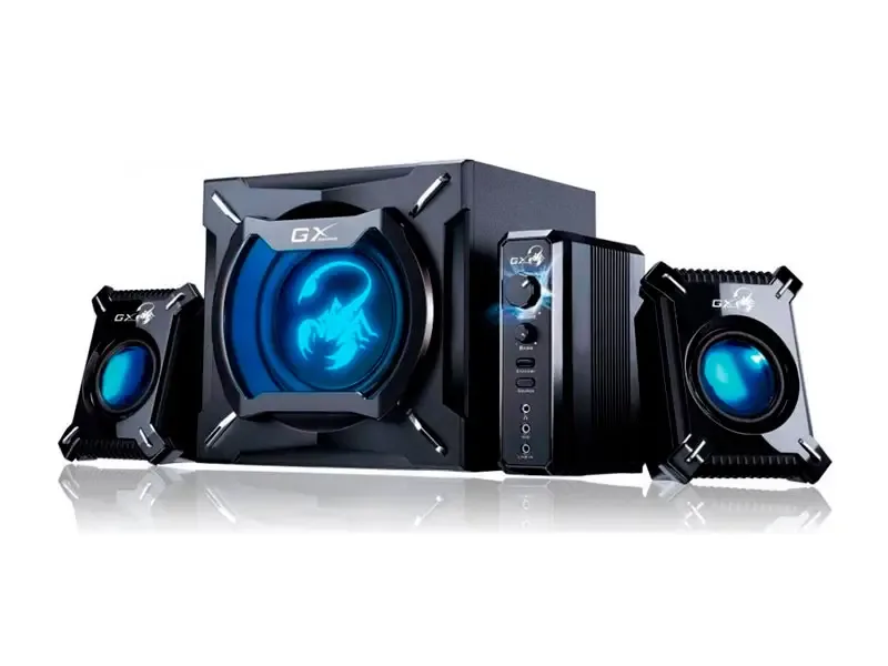 Parlantes Genius SW-G2.1 2000 II 45W 3.5mm Led Azul + control de volumen