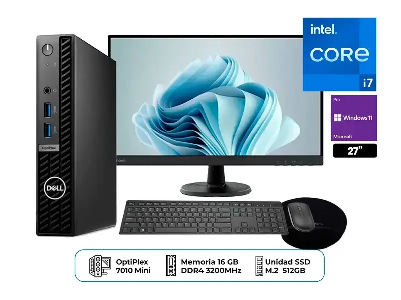 PC Desktop DELL OptiPlex 7010 Mini + MONITOR 27" WIND 11 PRO