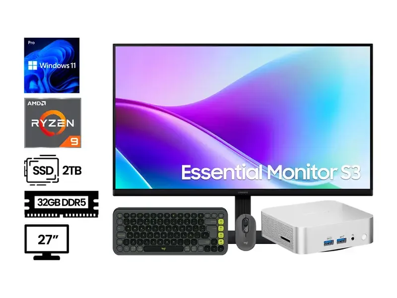 PC Desktop DMH Ryzen 9-8945HS 32GB SSD2TB Wind 11 Pro + Monitor 27"