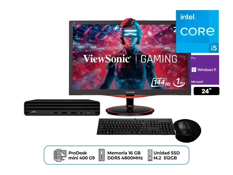 PC Desktop HP ProDesk Mini 400 G9 SFF Intel i5-14500T | Monitor 24" | Wind 11 Pro