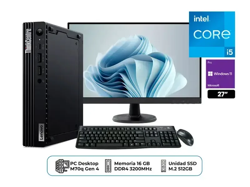 PC Desktop Lenovo ThinkCentre M70q Intel i5-13500T | Monitor 27" | W11P