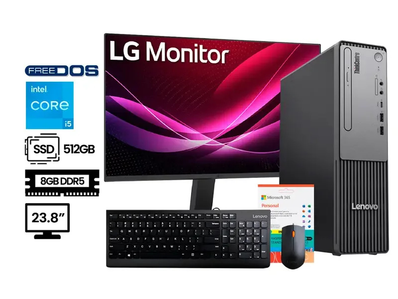 PC Desktop Lenovo Thinkcentre Neo 50S Gen 5 Intel i5-14400 8GB SSD512GB No incluye Windows + Monitor LG 23.8" + Microsoft 365 Personal